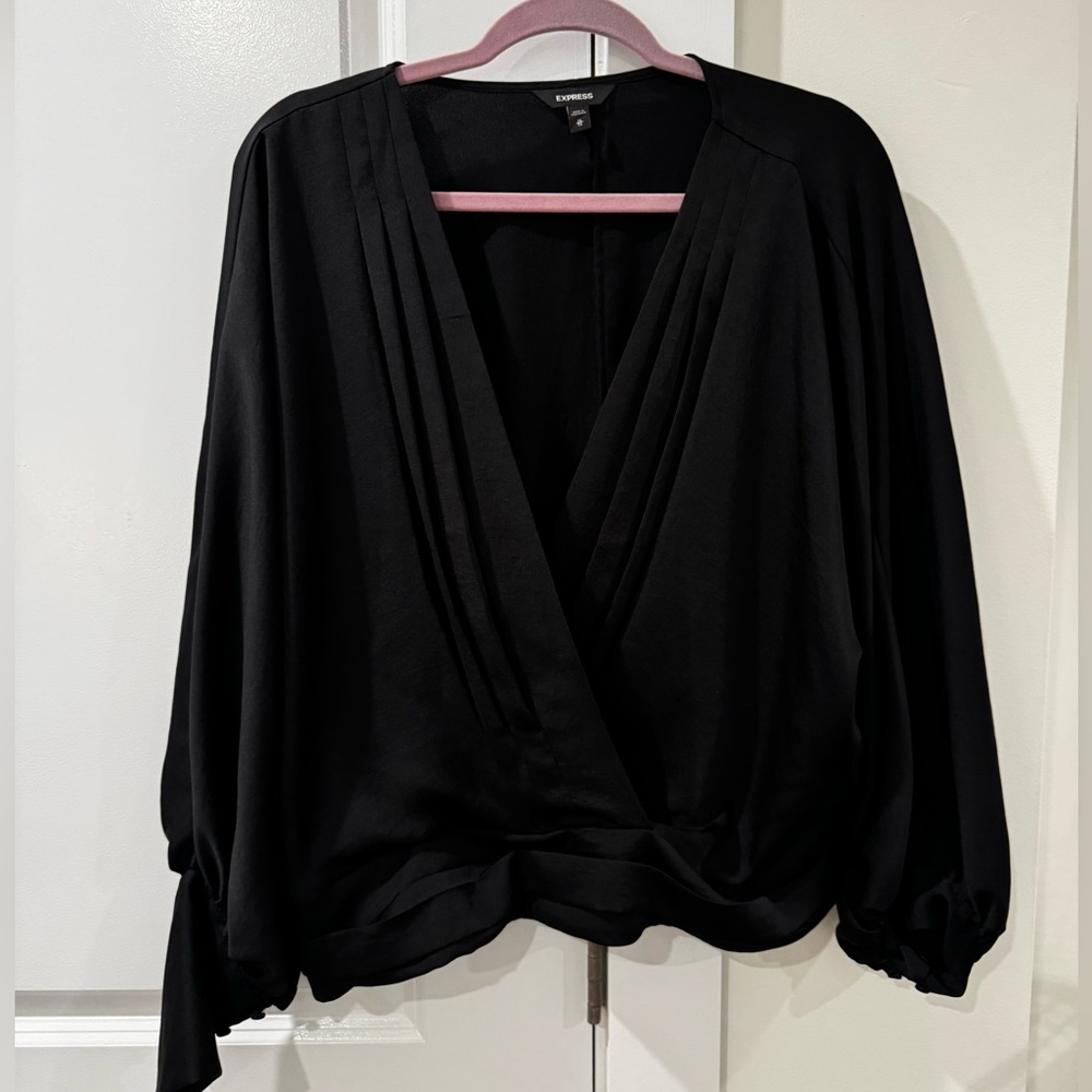 Express Black Deep V, silky blouse. Size XL